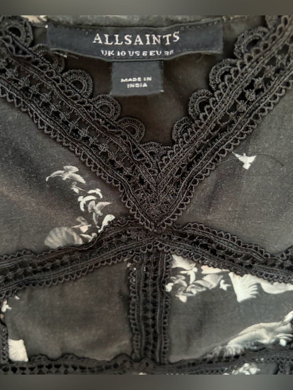 AllSaints Black Floral Lace-Trim Mini Dress - Picture 6 of 6